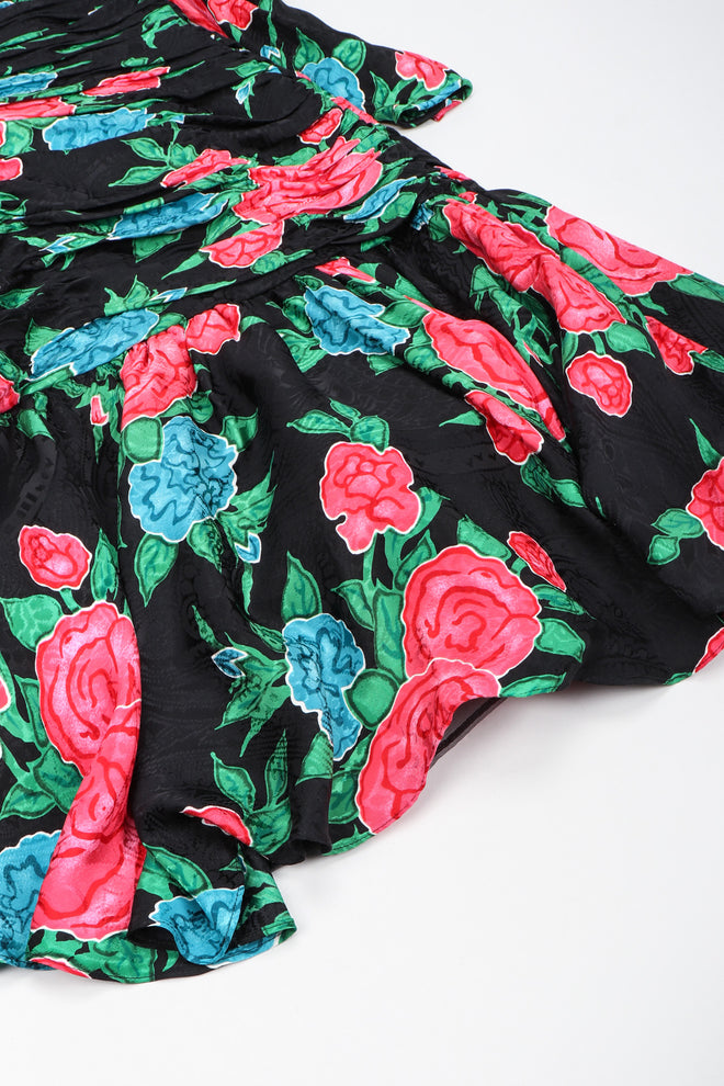 Recess Los Angeles Vintage Hanae Mori Ruched Roses Silk Dress