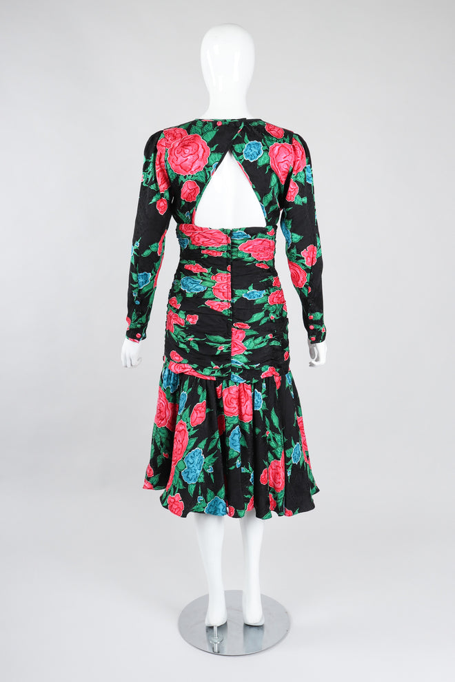 Recess Los Angeles Vintage Hanae Mori Ruched Roses Silk Dress
