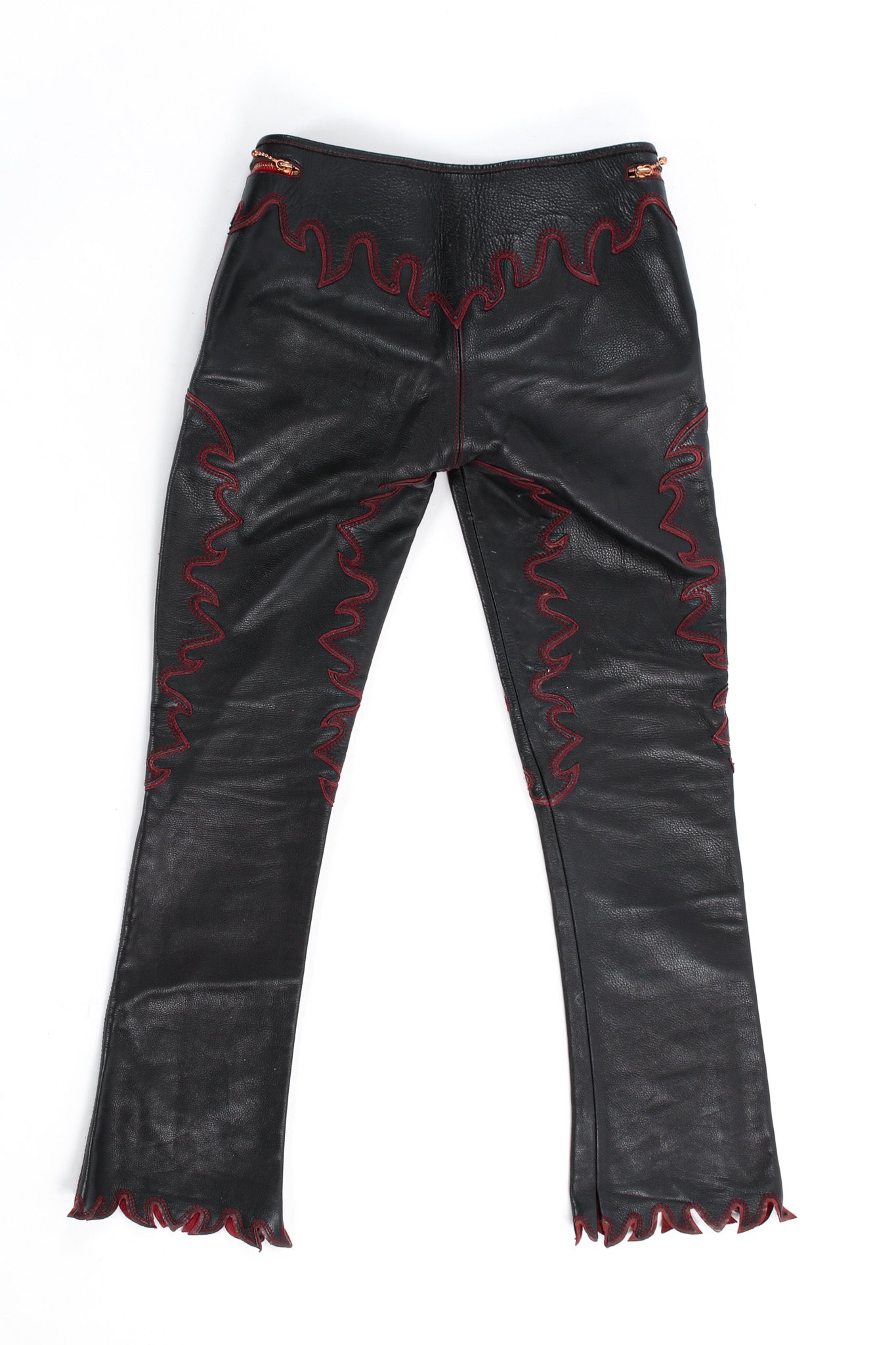 Artisanal Handmade Flame Lace Up Leather Pant back @ Recess LA