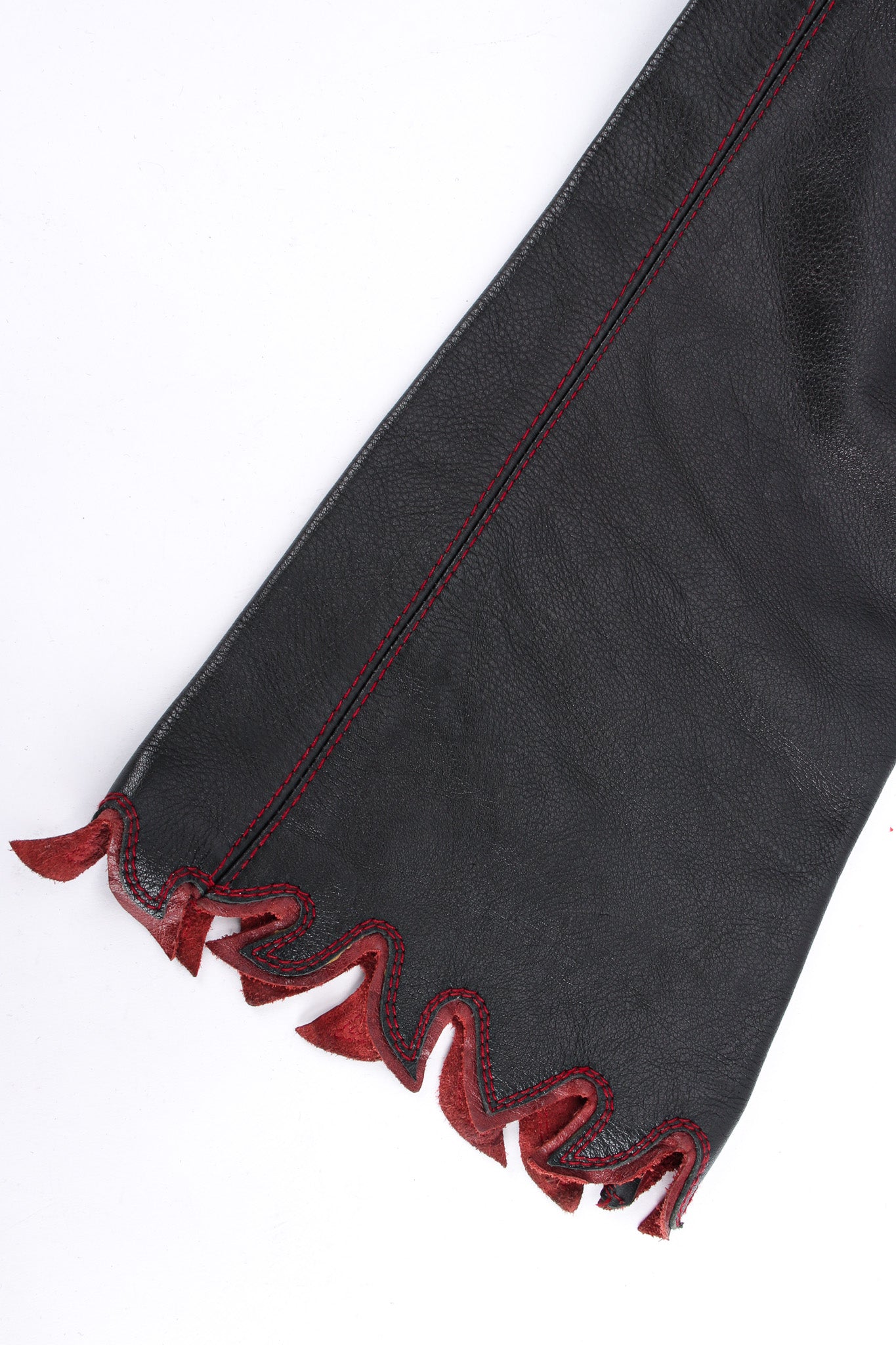 Artisanal Handmade Flame Lace Up Leather Pant flame leg hem @ Recess LA