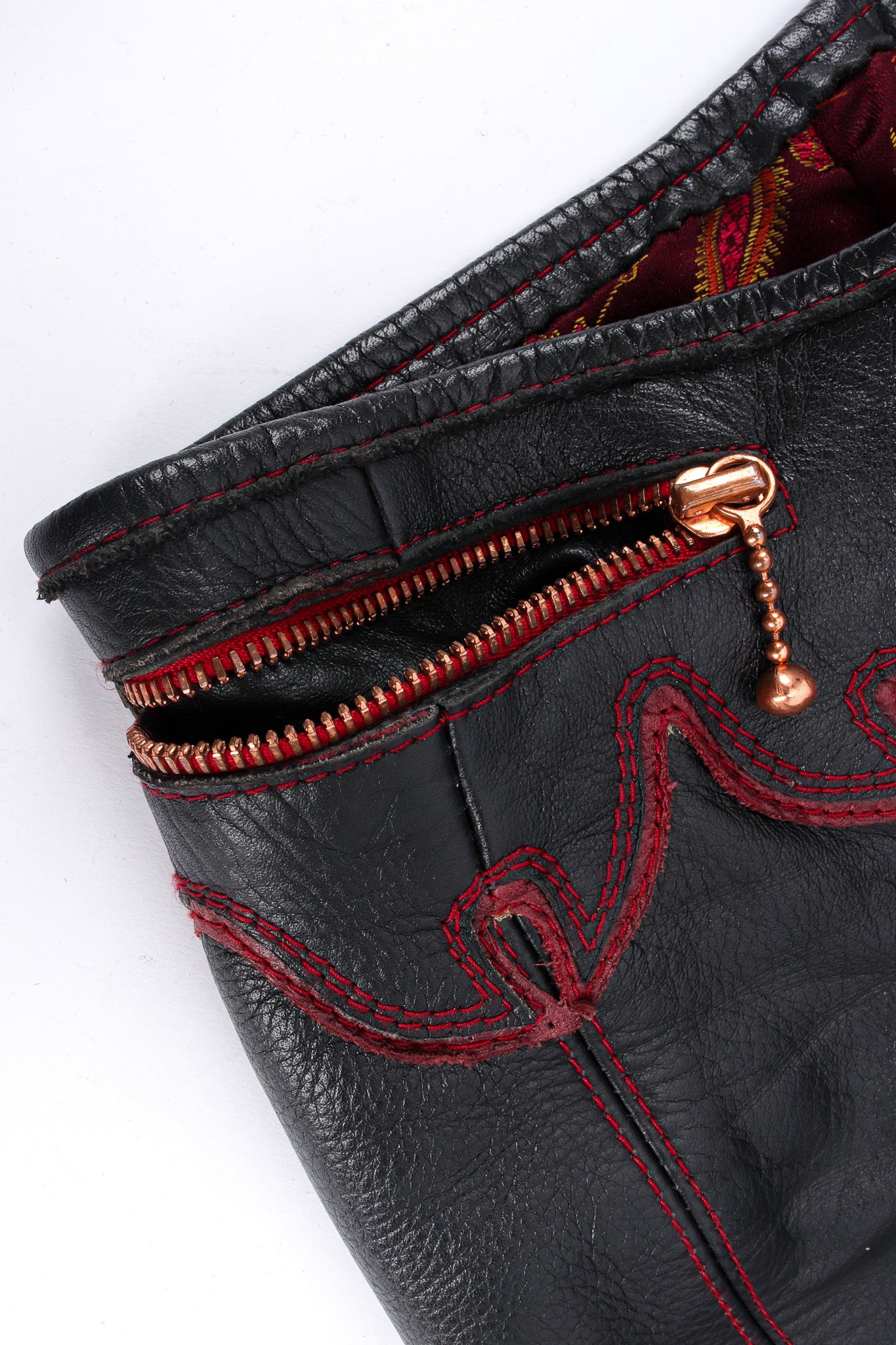 Artisanal Handmade Flame Lace Up Leather Pant zipper pocket @ Recess LA