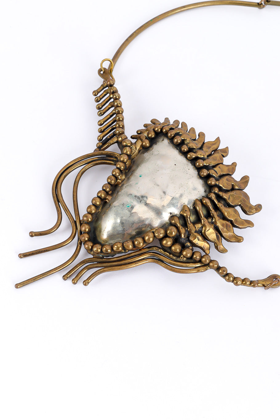Unique mixed metal abstract vintage collar necklace pendant close @recessla