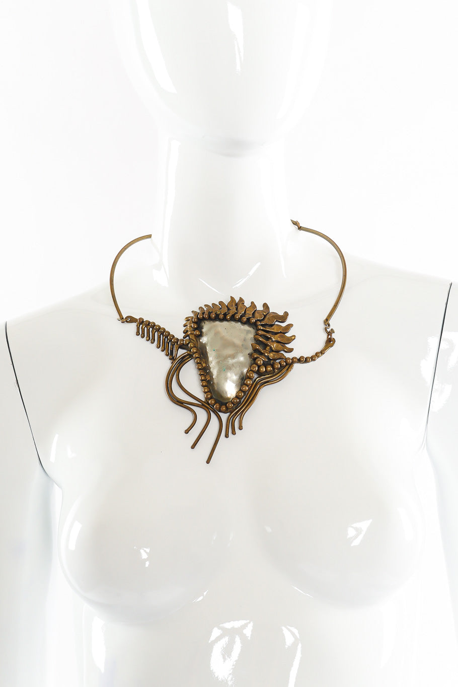 Unique mixed metal abstract vintage collar necklace on mannequin @recessla