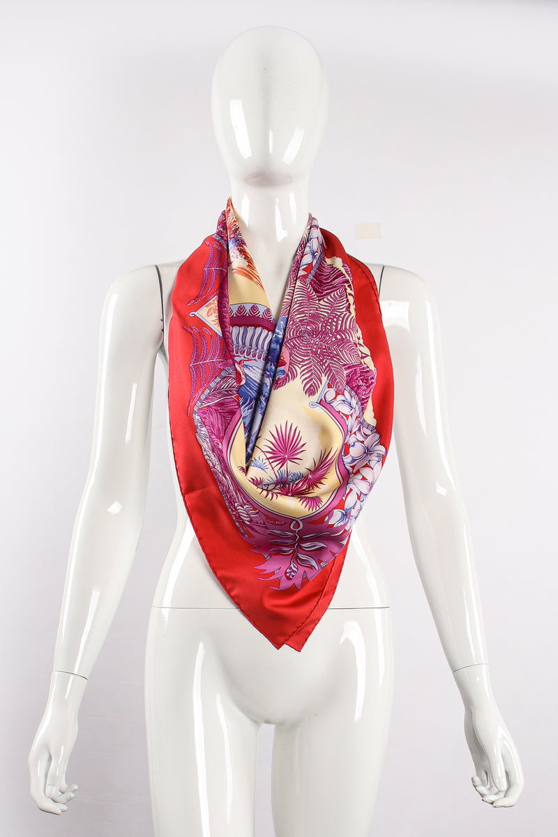 Vintage Hermes Laurence Toutsy Bourthoumieux Aloha silk scarf on Mannequin at Recess LA