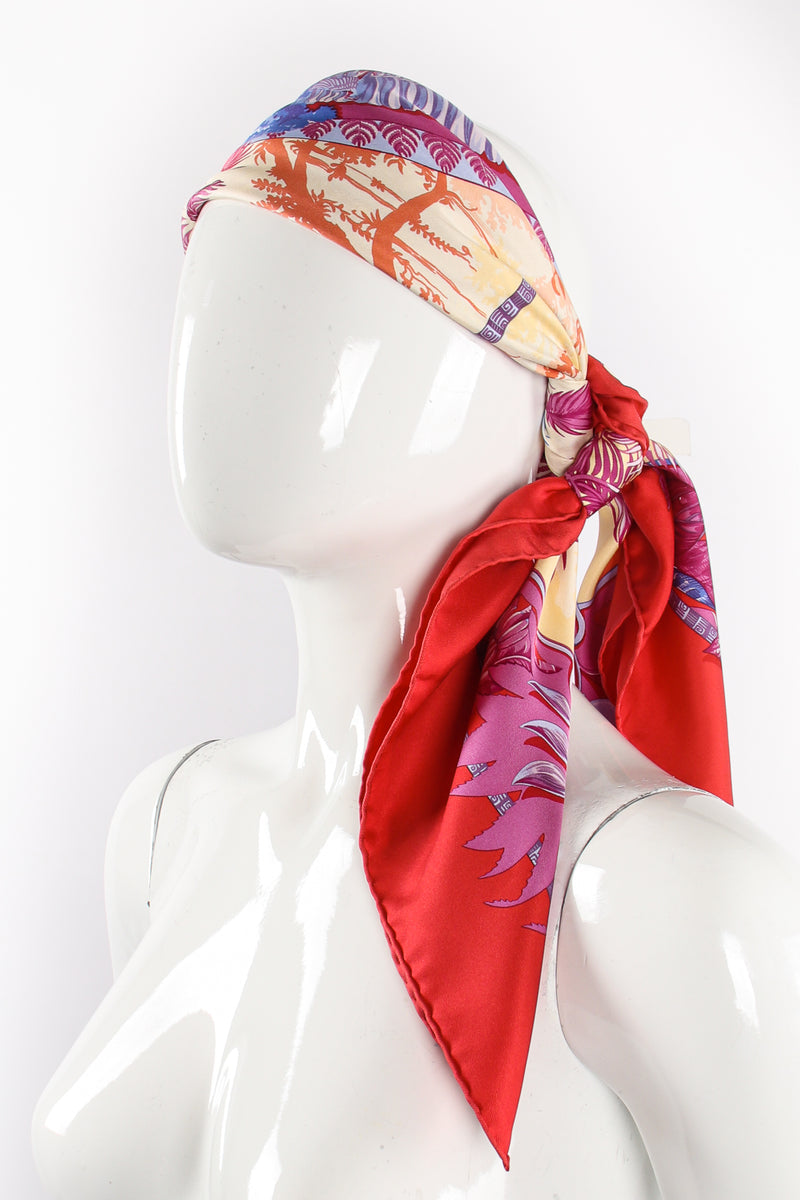 Vintage Hermes Laurence Toutsy Bourthoumieux Aloha silk scarf on Mannequin at Recess LA