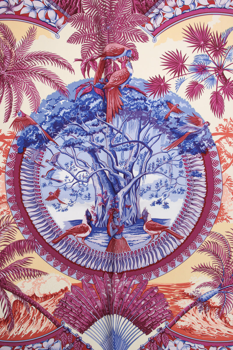 Vintage Hermes Laurence Toutsy Bourthoumieux Aloha silk scarf detail at Recess Los Angeles