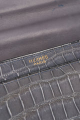 Hermès 1950s Elephant Grey Shiny Porosus Crocodile Demi Lune Handbag