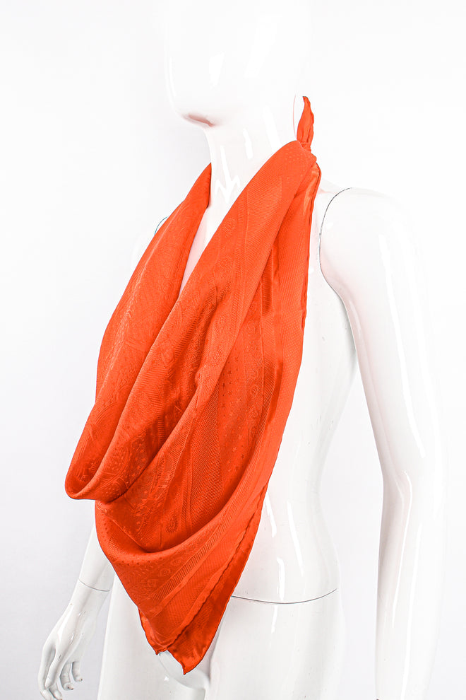 Vintage Hermes Classic Orange Jacquard Scarf on Mannequin at Recess Los Angeles