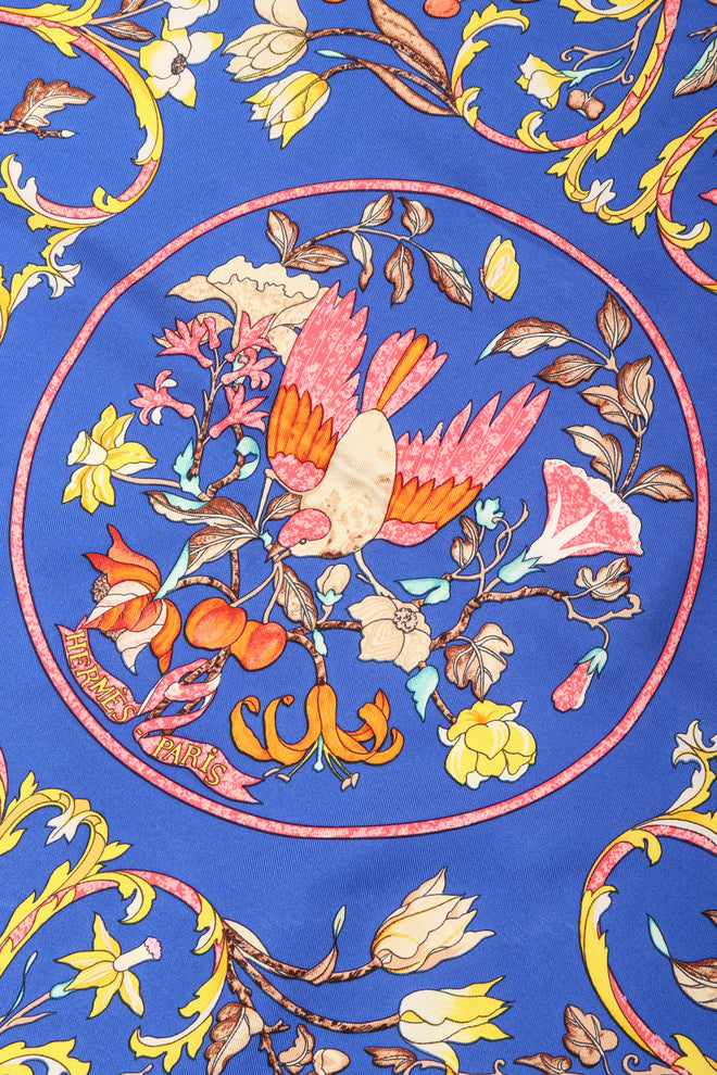 Recess Los Angeles Vintage Hermes Pierres D'Orient Et D'Occident Floral Bird Scarf