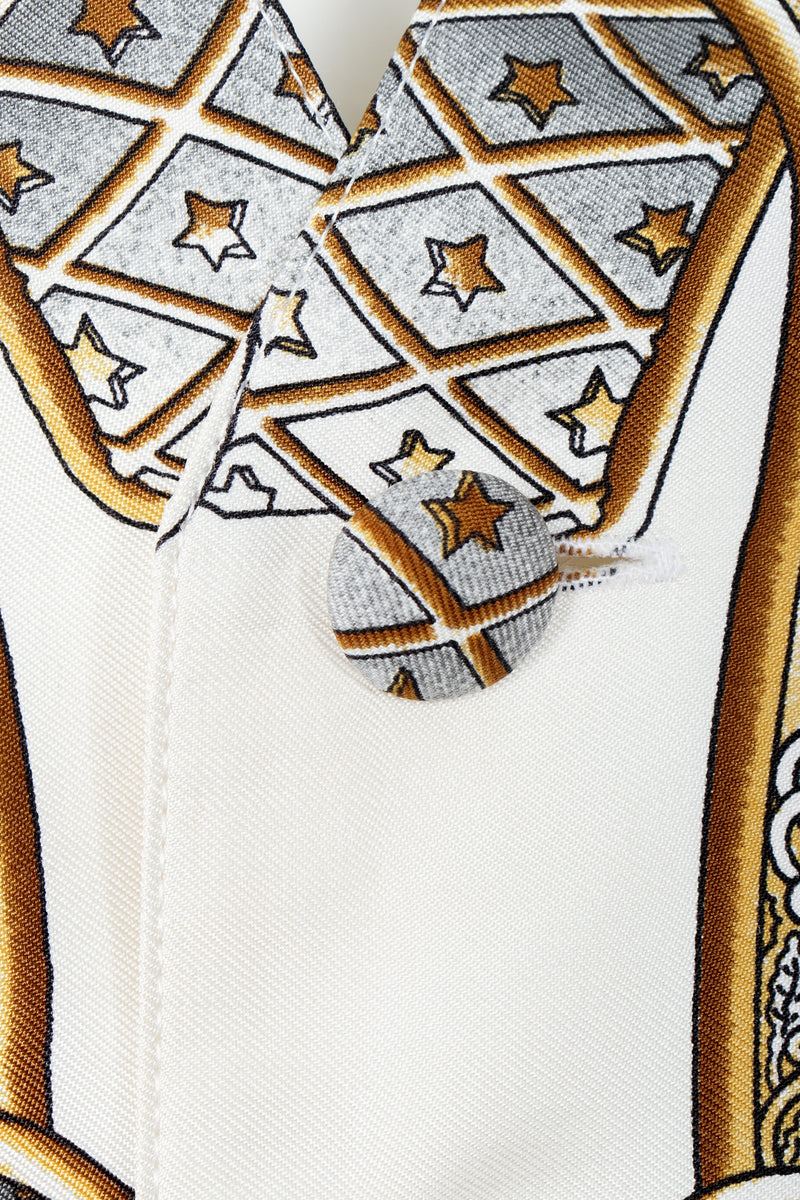 Vintage Hermes Joachim Metz Europe Print Silk Vest button detail