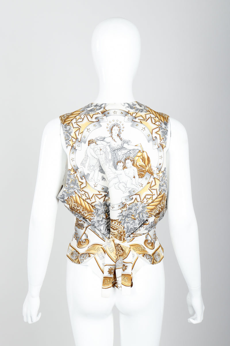 Vintage Hermes Joachim Metz Europe Print Silk Vest on Mannequin back at Recess Los Angeles