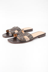 Recess Designer Consignment Vintage Hermes Studded Leather Oran H Slide Sandals Los Angeles Resale