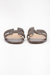 Recess Designer Consignment Vintage Hermes Studded Leather Oran H Slide Sandals Los Angeles Resale