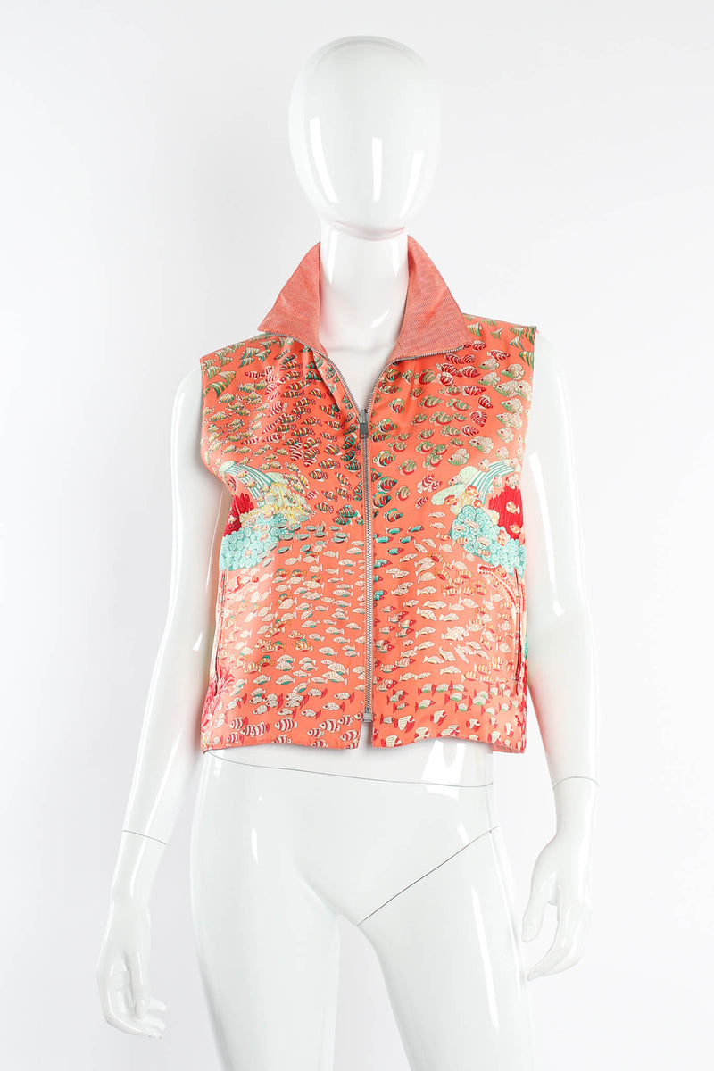 Vintage Hermés Reversible Silk Clownfish Vest mannequin front fish print @ Recess Los Angeles