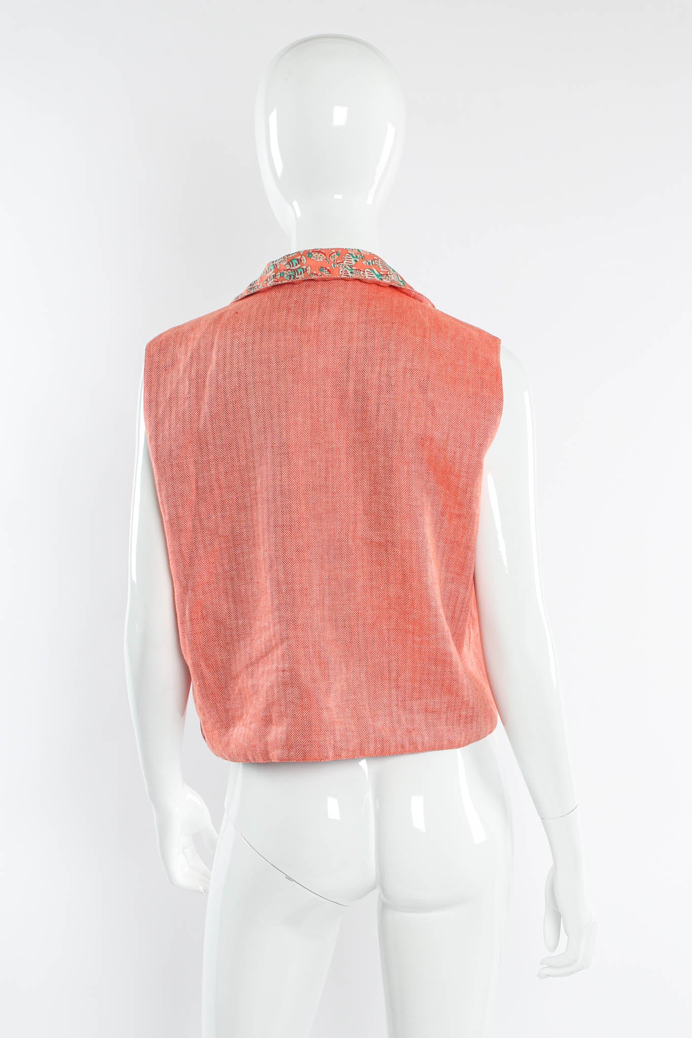 Vintage Hermés Reversible Silk Clownfish Vest mannequin back chevron print  @ Recess Los Angeles