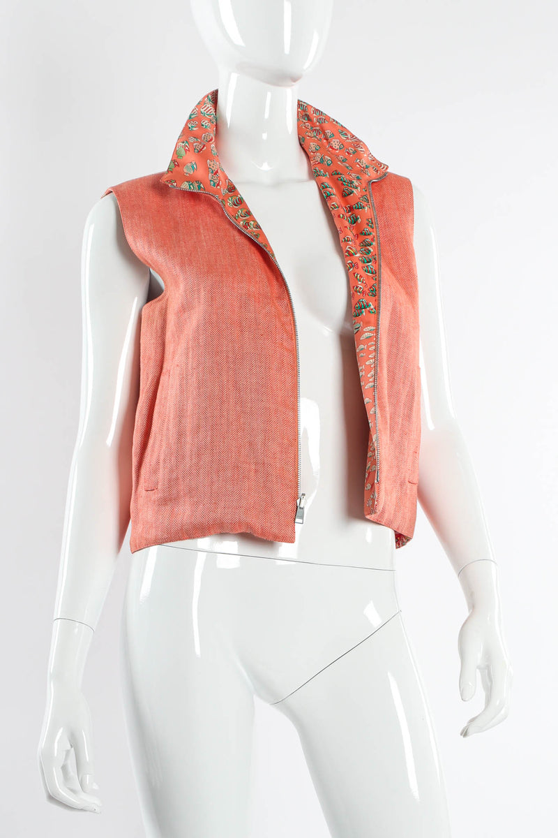 Vintage Hermés Reversible Silk Clownfish Vest mannequin angle chevron @ Recess Los Angeles