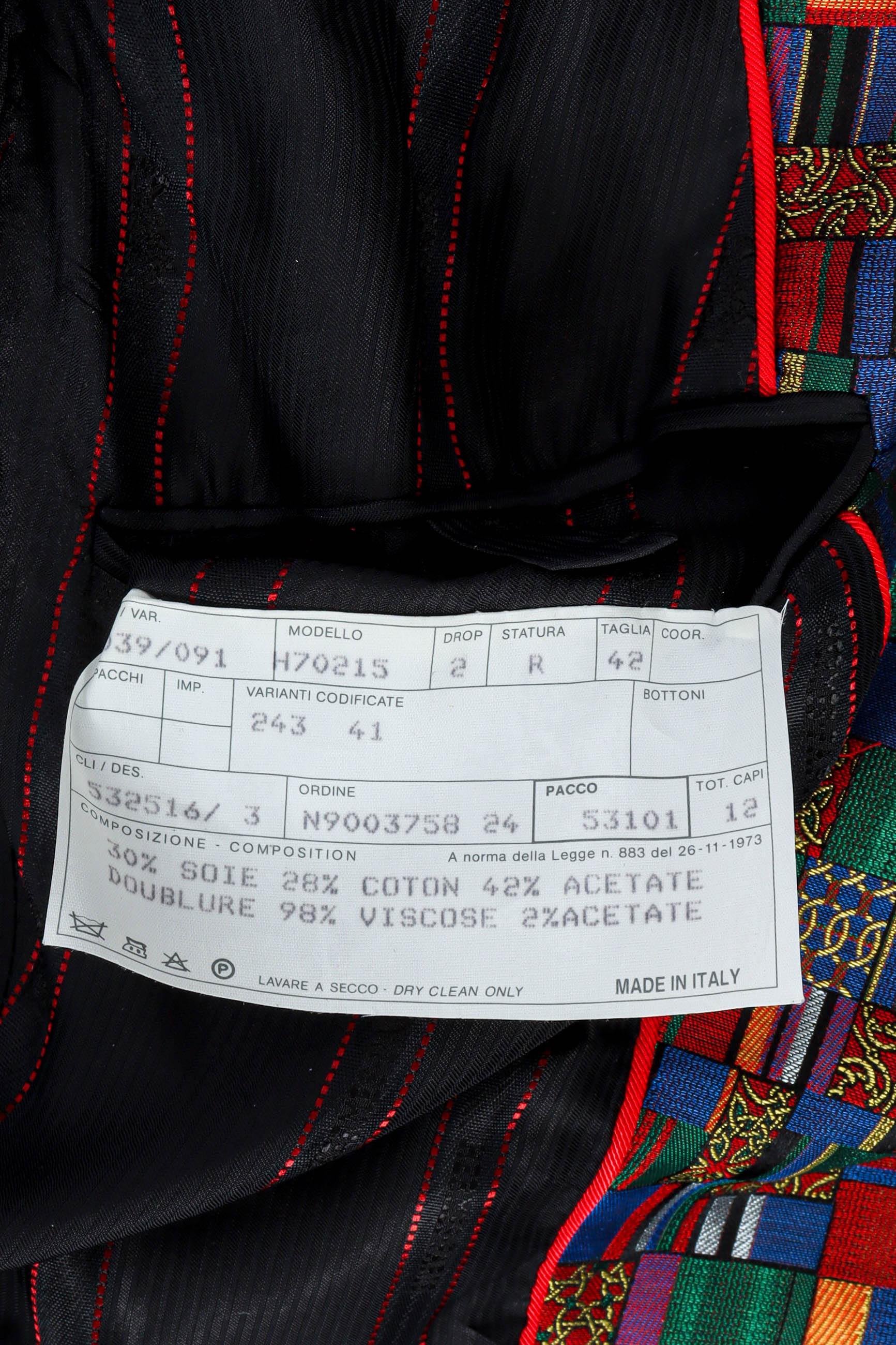 Vintage Hermés Mosaic Patchwork Silk Blazer care/authenticity label  @ Recess LA
