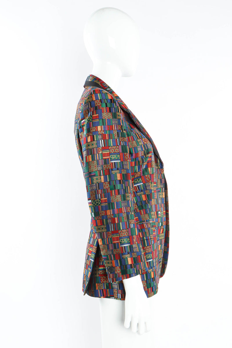 Vintage Hermés Mosaic Patchwork Silk Blazer mannequin side  @ Recess LA