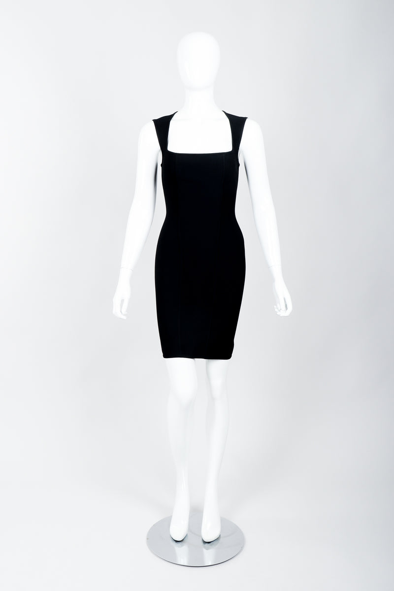 Vintage Herve Leger Queen Anne Bodycon Stretch Cocktail Dress on Mannequin front at Recess