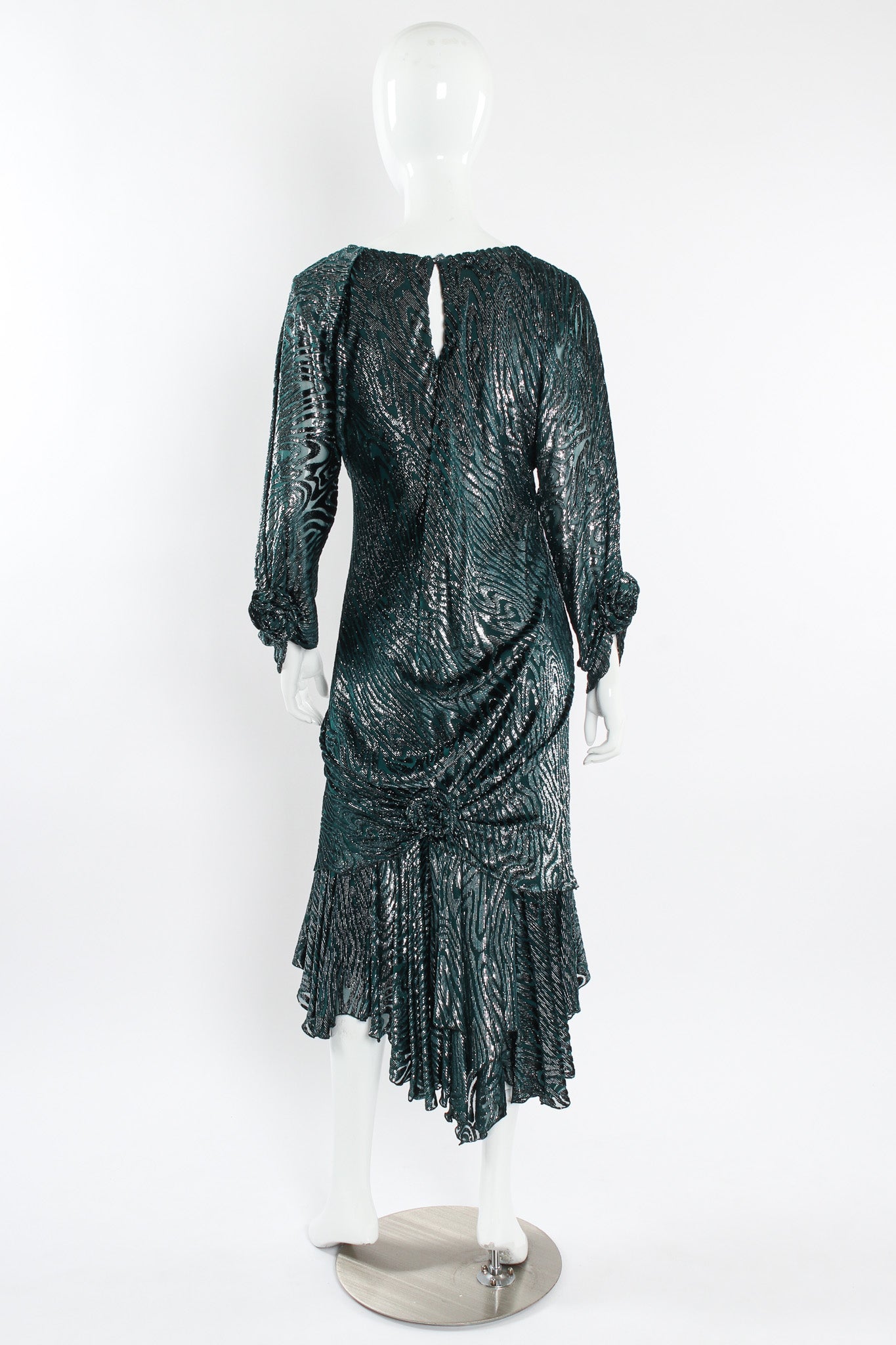 Vintage Holly's Harp Silk Metallic Moiré Velvet Burnout Dress mannequin back @ Recess LA
