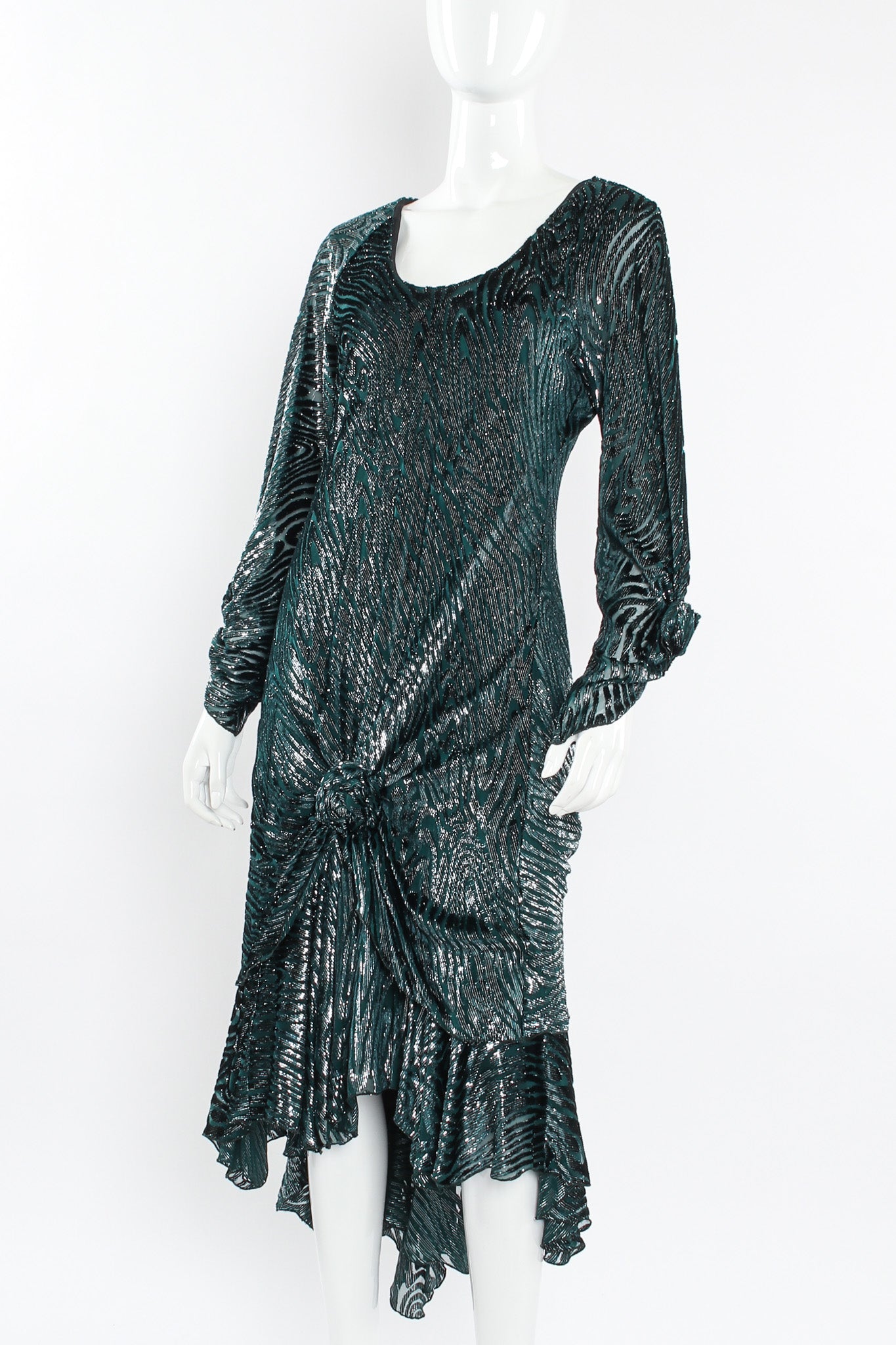 Vintage Holly's Harp Silk Metallic Moiré Velvet Burnout Dress mannequin front angle @ Recess LA