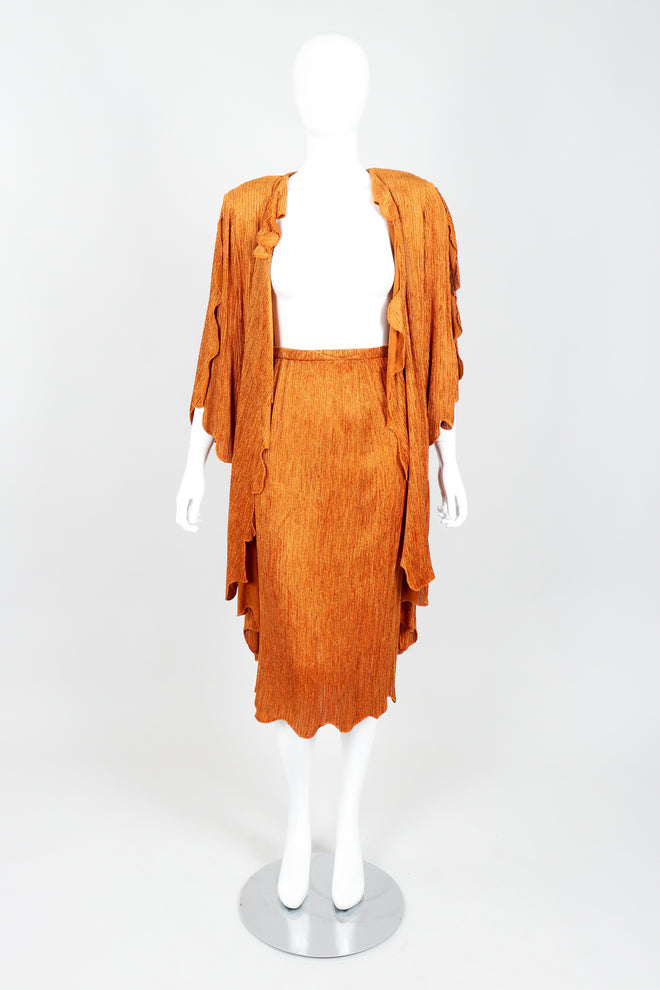 Vintage Hollys Harp Ribbed Chenille Belted Jacket & Skirt Set on Mannequin open at Recess