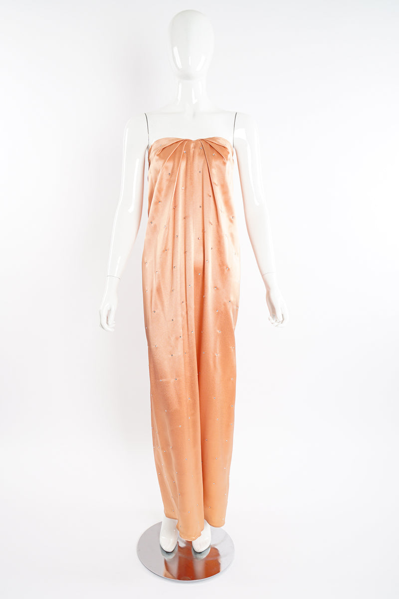 Vintage Holly's Harp Peach Satin Dress Set on Mannequin front at Recess Los Angeles