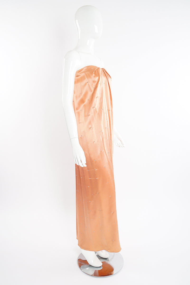Vintage Holly's Harp Peach Satin Dress Set on Mannequin angle at Recess Los Angeles