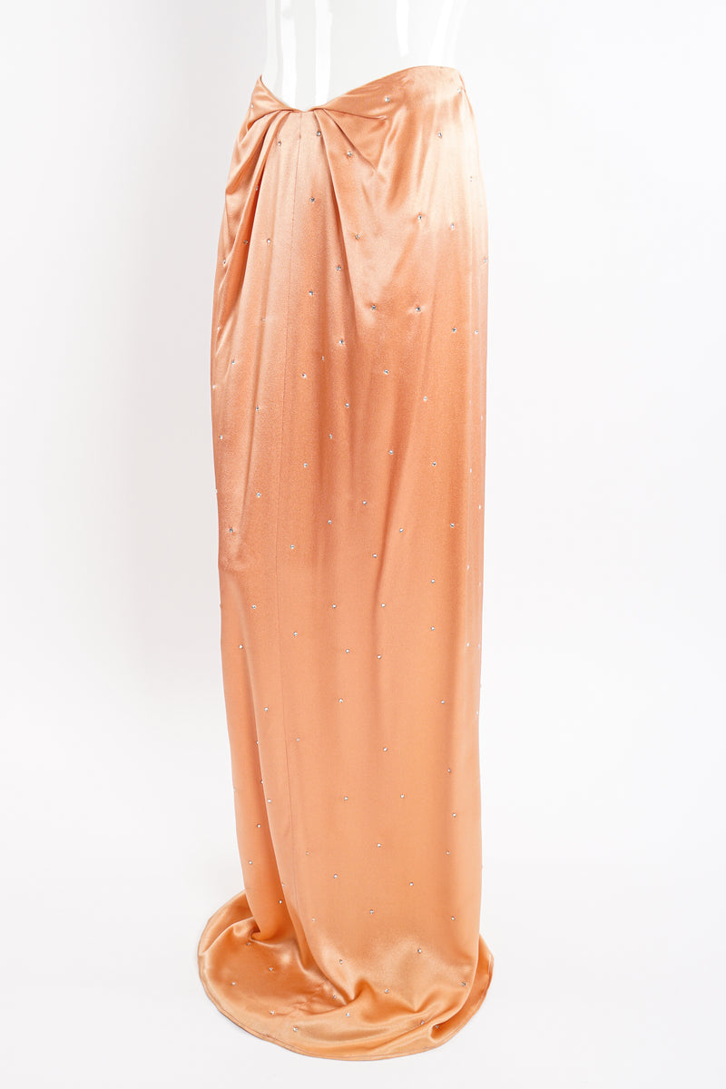 Vintage Holly's Harp Peach Satin Dress Skirt Set on Mannequin angle at Recess Los Angeles
