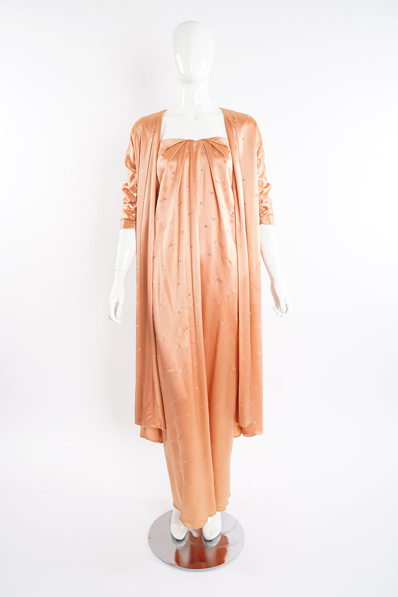 Vintage Holly's Harp Peach Satin Duster & Dress Set on Mannequin front at Recess Los Angeles