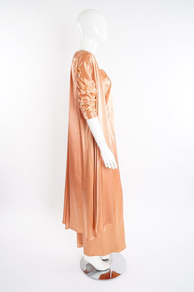 Vintage Holly's Harp Peach Satin Duster & Dress Set on Mannequin side at Recess Los Angeles