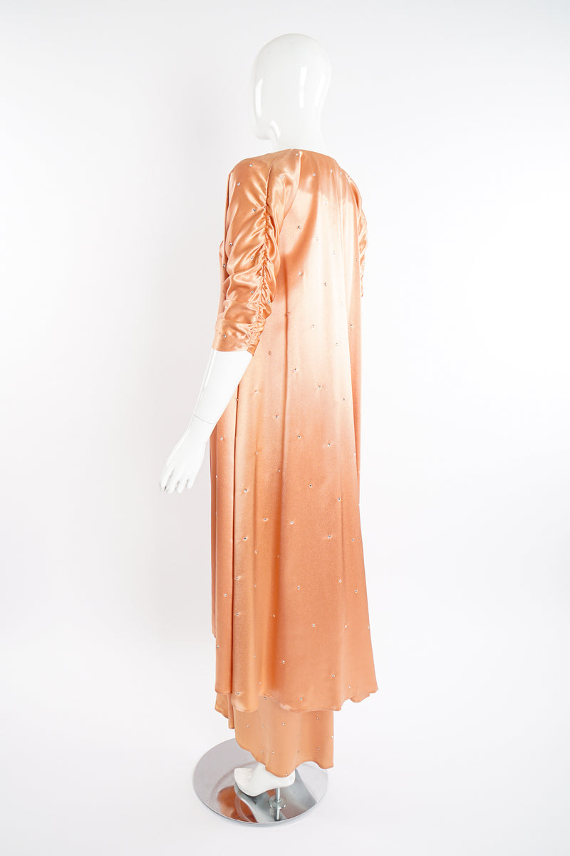 Vintage Holly's Harp Peach Satin Duster & Dress Set on Mannequin back angle at Recess Los Angeles