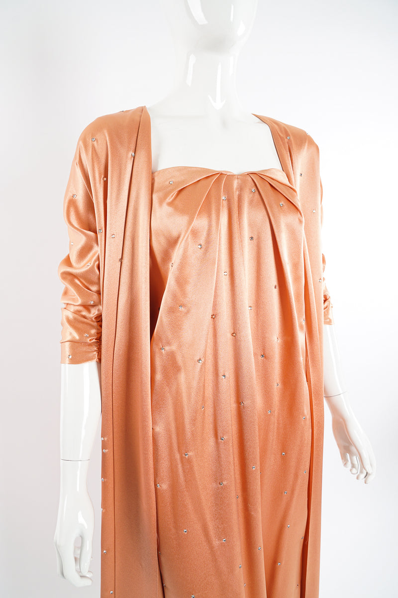 Vintage Holly's Harp Peach Satin Duster & Dress Set on Mannequin crop at Recess Los Angeles