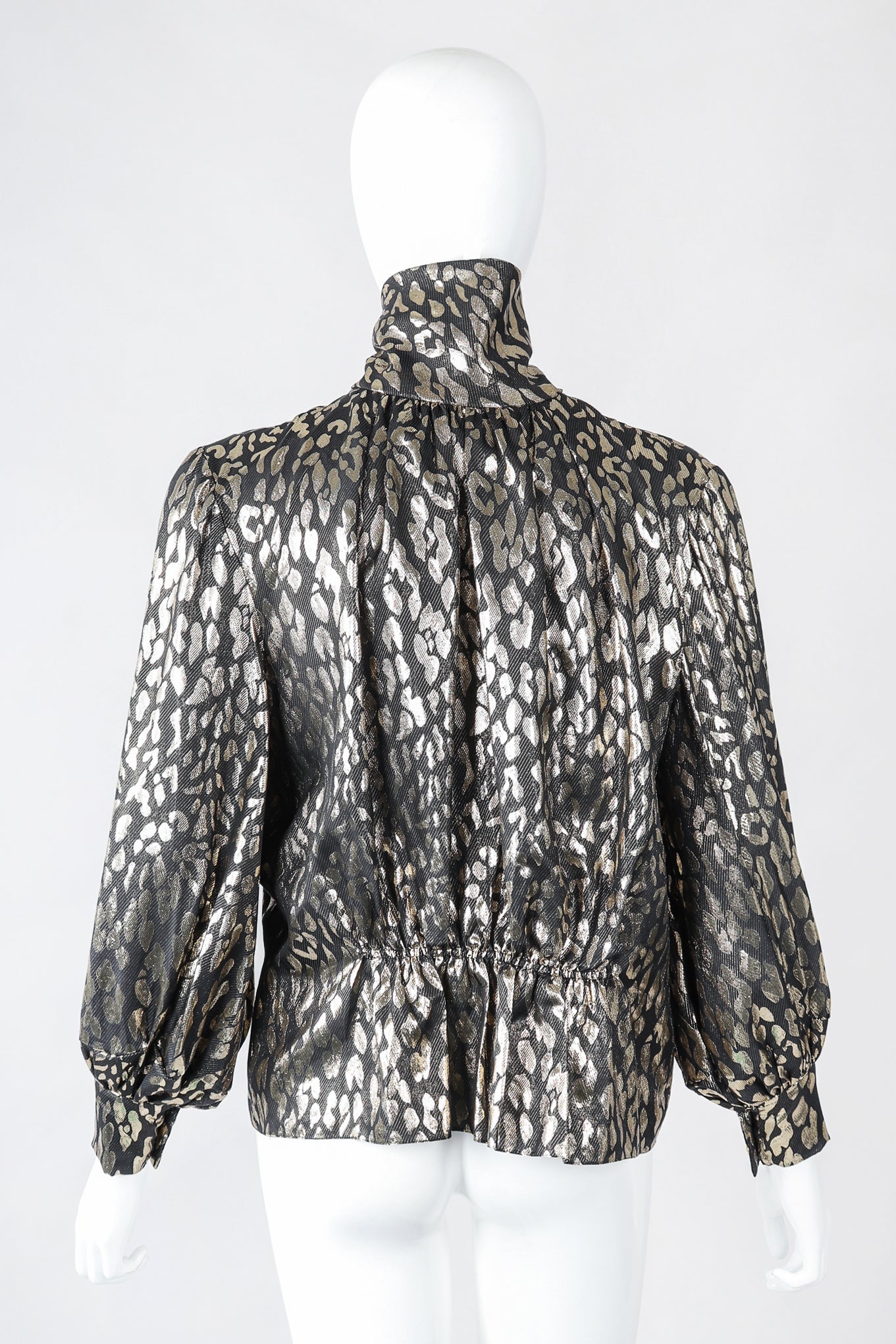 Recess Los Angeles Designer Consignment Vintage Pauline Trigere Leopard Lamé Blouse