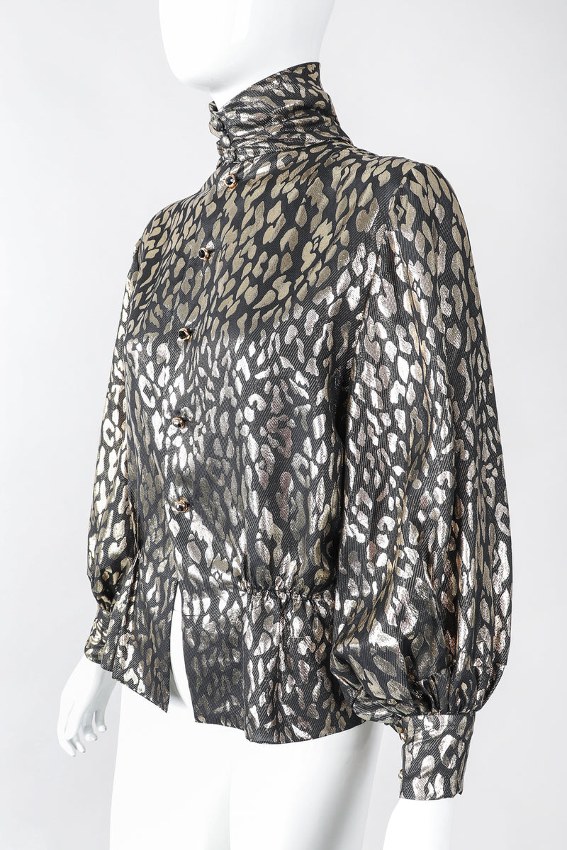 Recess Los Angeles Designer Consignment Vintage Pauline Trigere Leopard Lamé Blouse