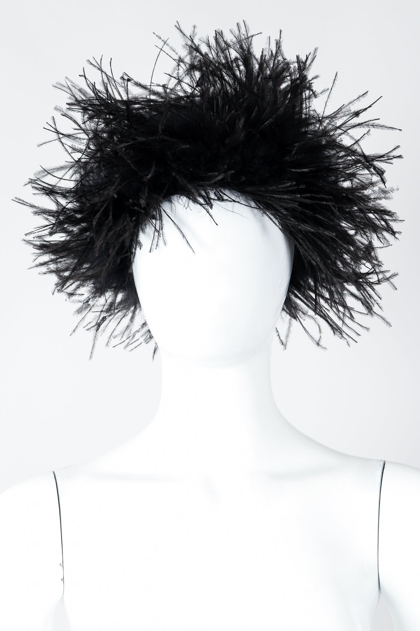 Vintage I.Magnin Ostrich Feather Urchin Hat on Mannequin Front At Recess Los Angeles