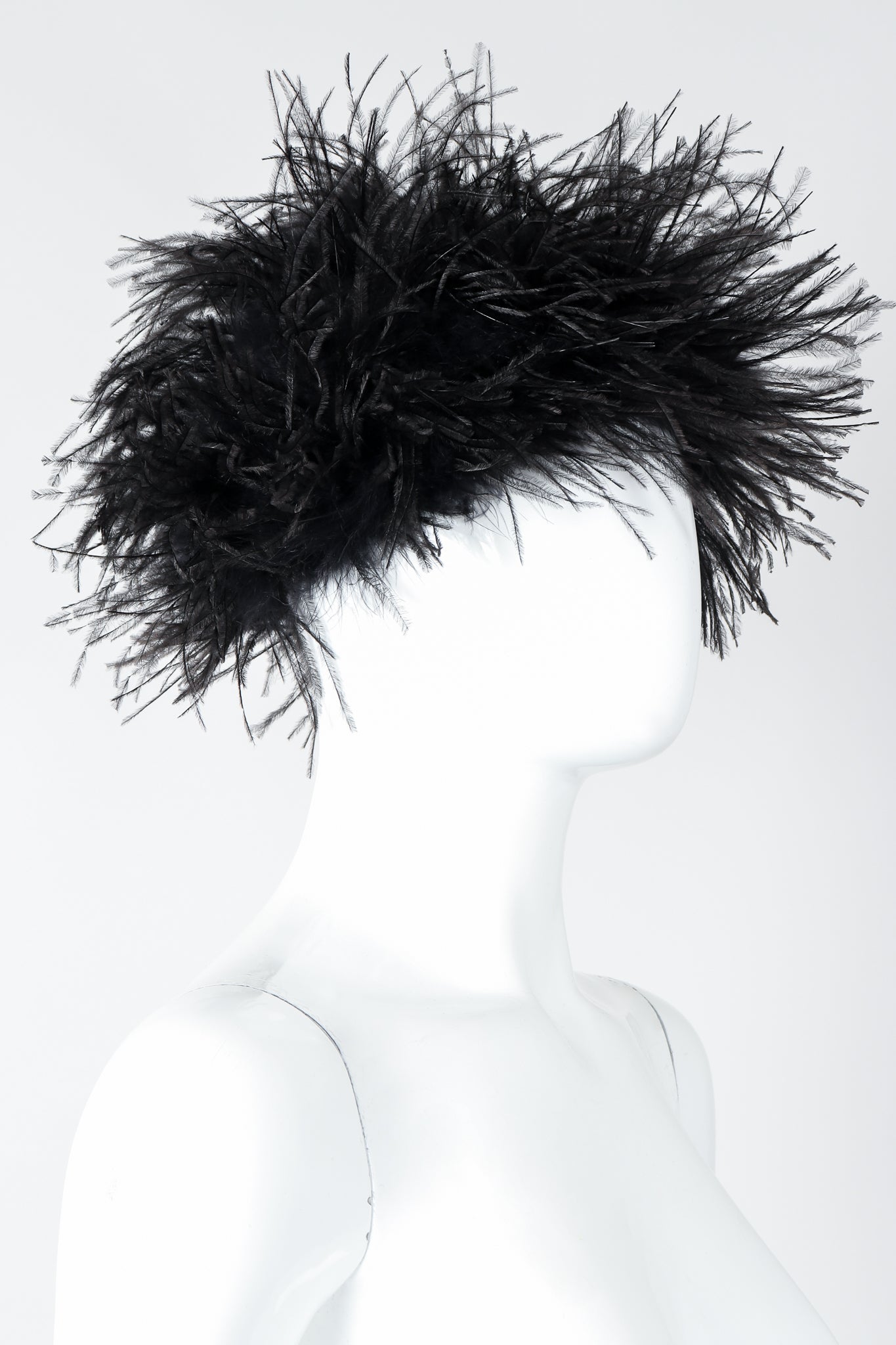 Vintage I.Magnin Ostrich Feather Urchin Hat on Mannequin Side At Recess Los Angeles