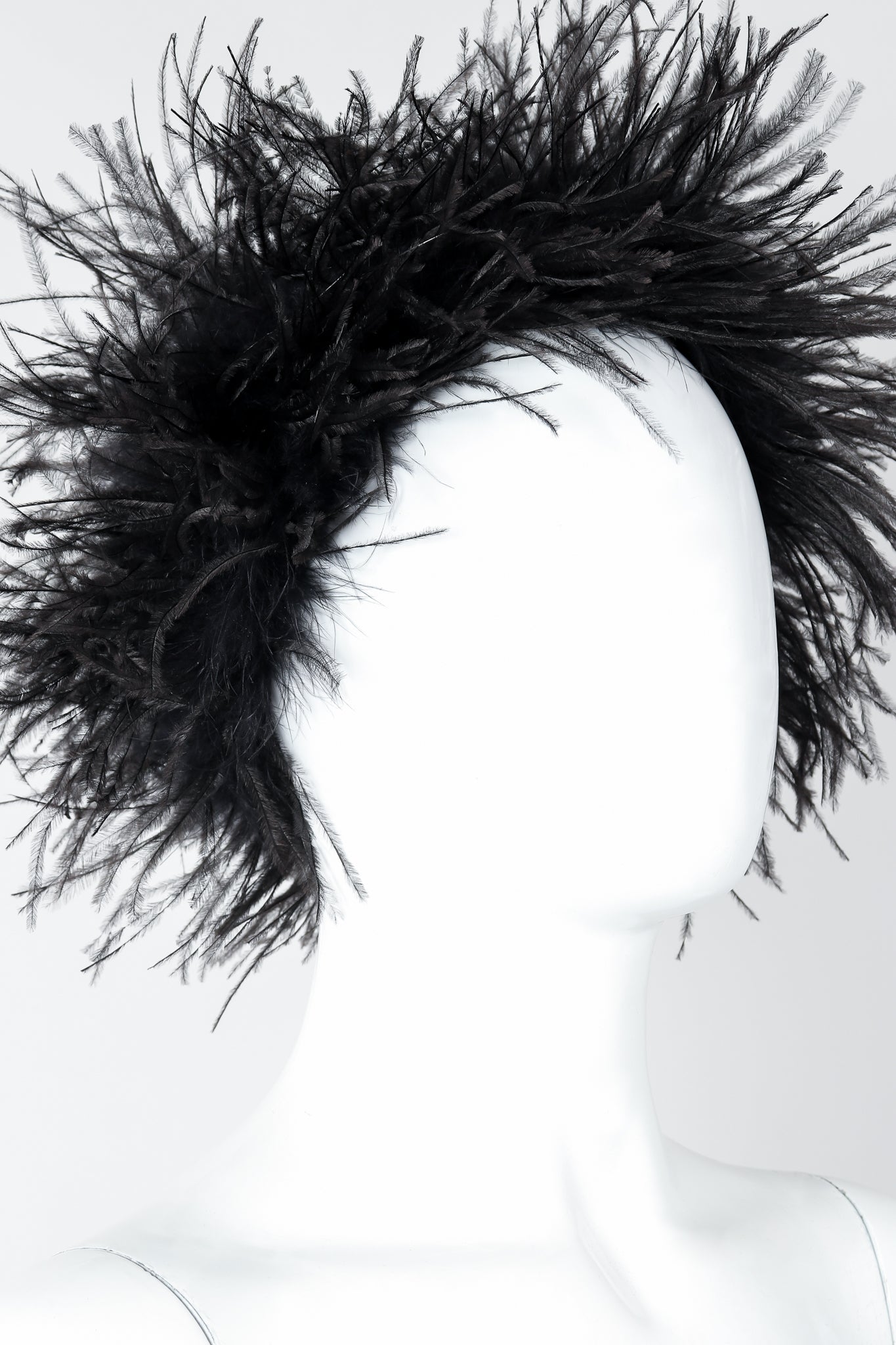 Vintage I.Magnin Ostrich Feather Urchin Hat on Mannequin Close At Recess Los Angeles