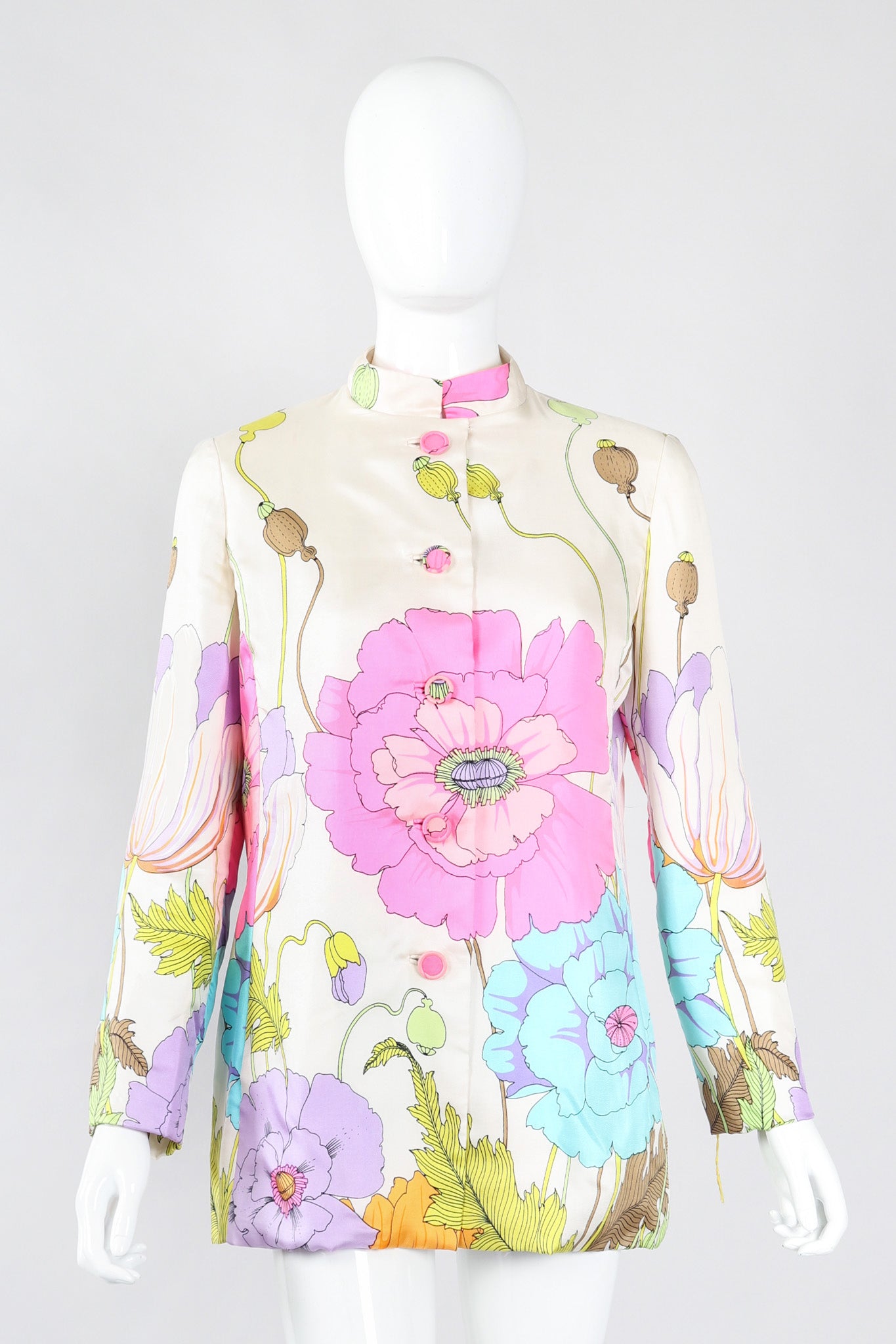 Recess Los Angeles Vintage B.H. Wragge I.Magnin Floral Print Silk Pajama Jacket & Pant Suit Set