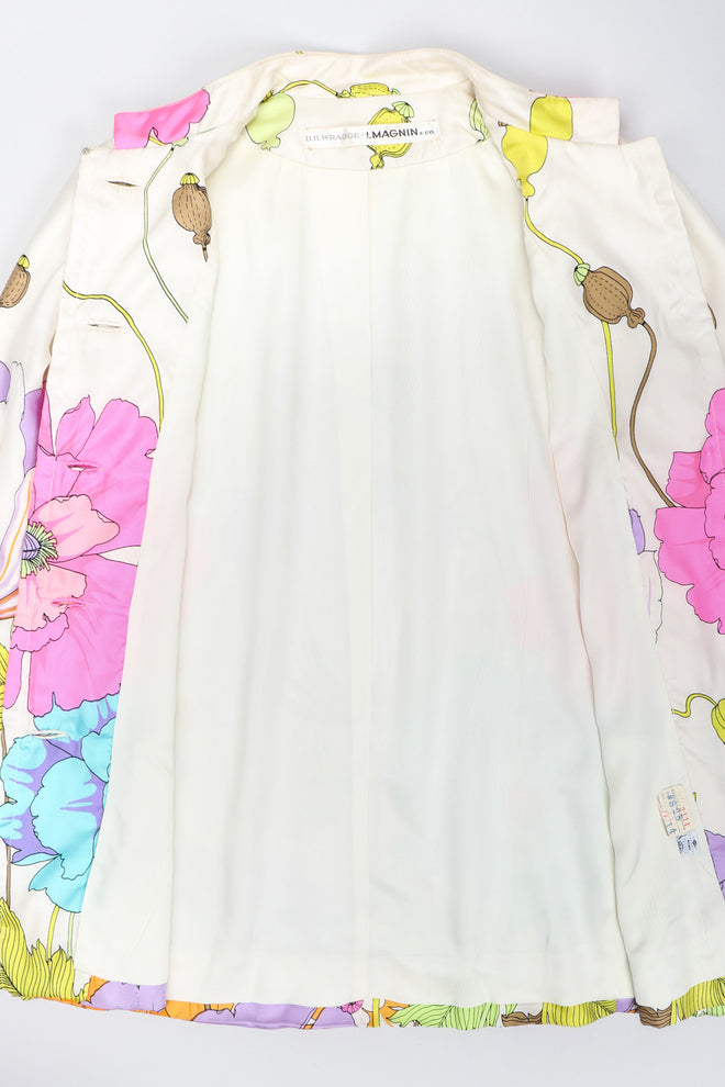 Recess Los Angeles Vintage B.H. Wragge I.Magnin Floral Print Silk Pajama Jacket & Pant Suit Set