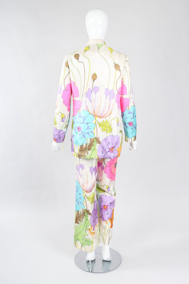 Recess Los Angeles Vintage B.H. Wragge I.Magnin Floral Print Silk Pajama Jacket & Pant Suit Set