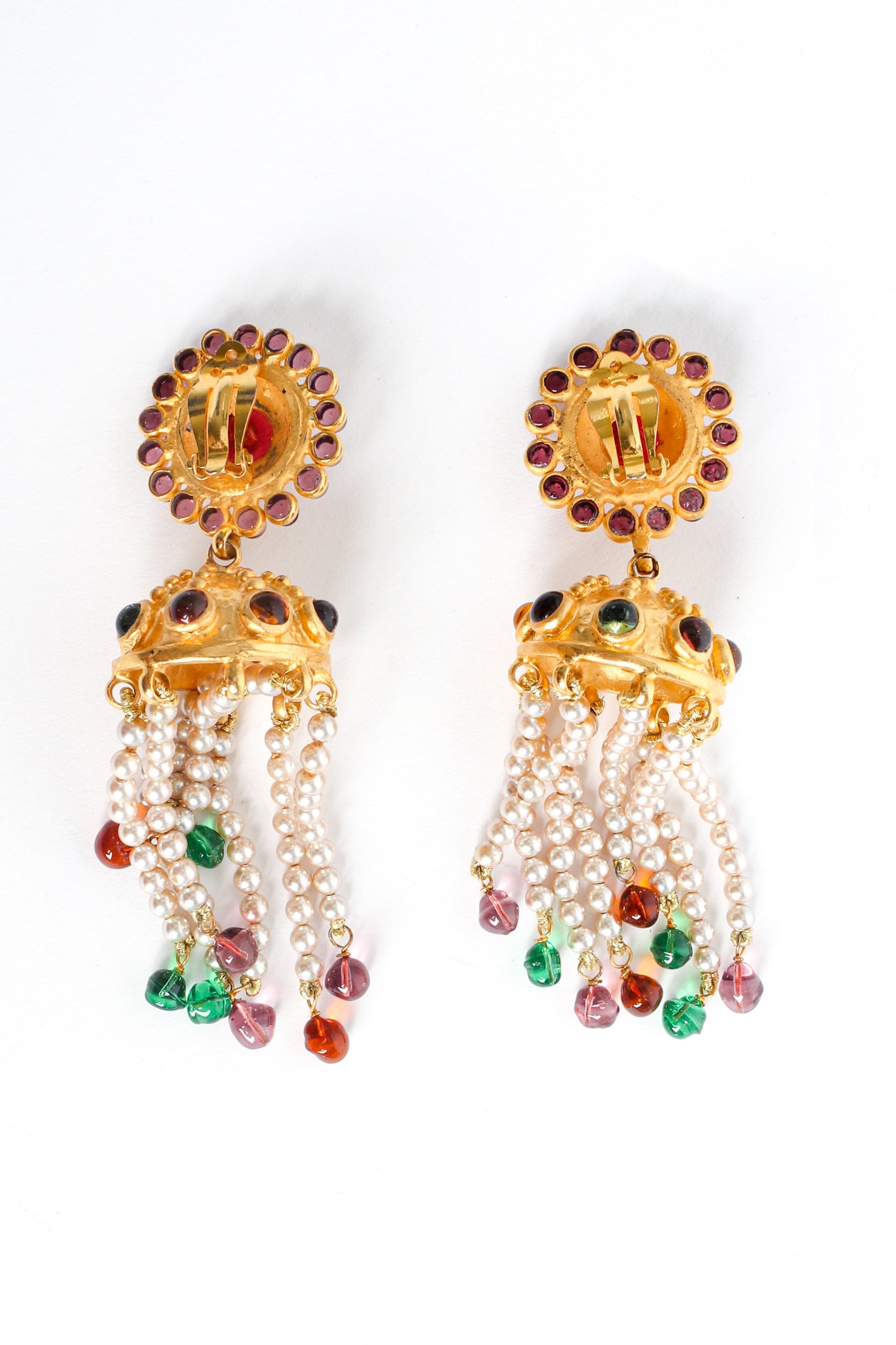 Vintage Deanna Hamro Umbrella Pearl Chandelier Earrings back @ Recess LA