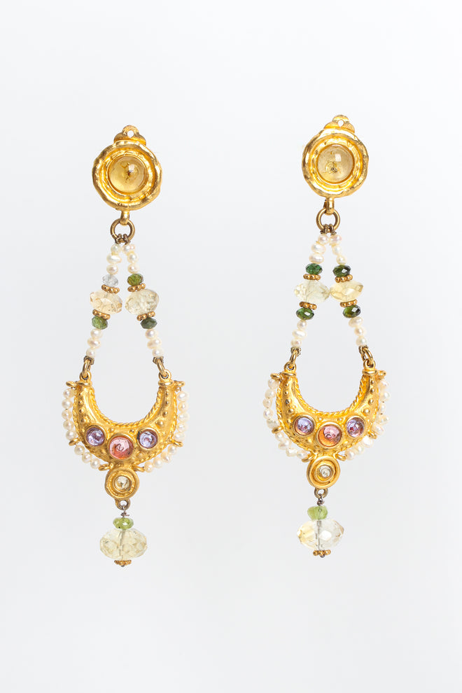 Vintage Unsigned Deanna Hamro Moon Crystal Chandelier Earrings front hang @ Recess LA