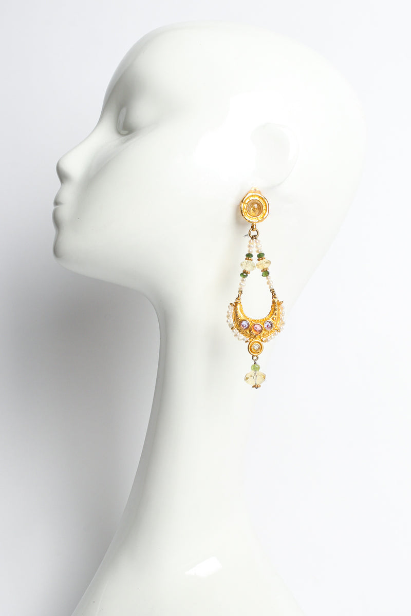 Vintage Unsigned Deanna Hamro Moon Crystal Chandelier Earrings on mannequin @ Recess LA