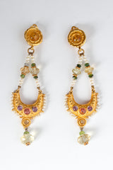 Vintage Unsigned Deanna Hamro Moon Crystal Chandelier Earrings flat front @ Recess LA