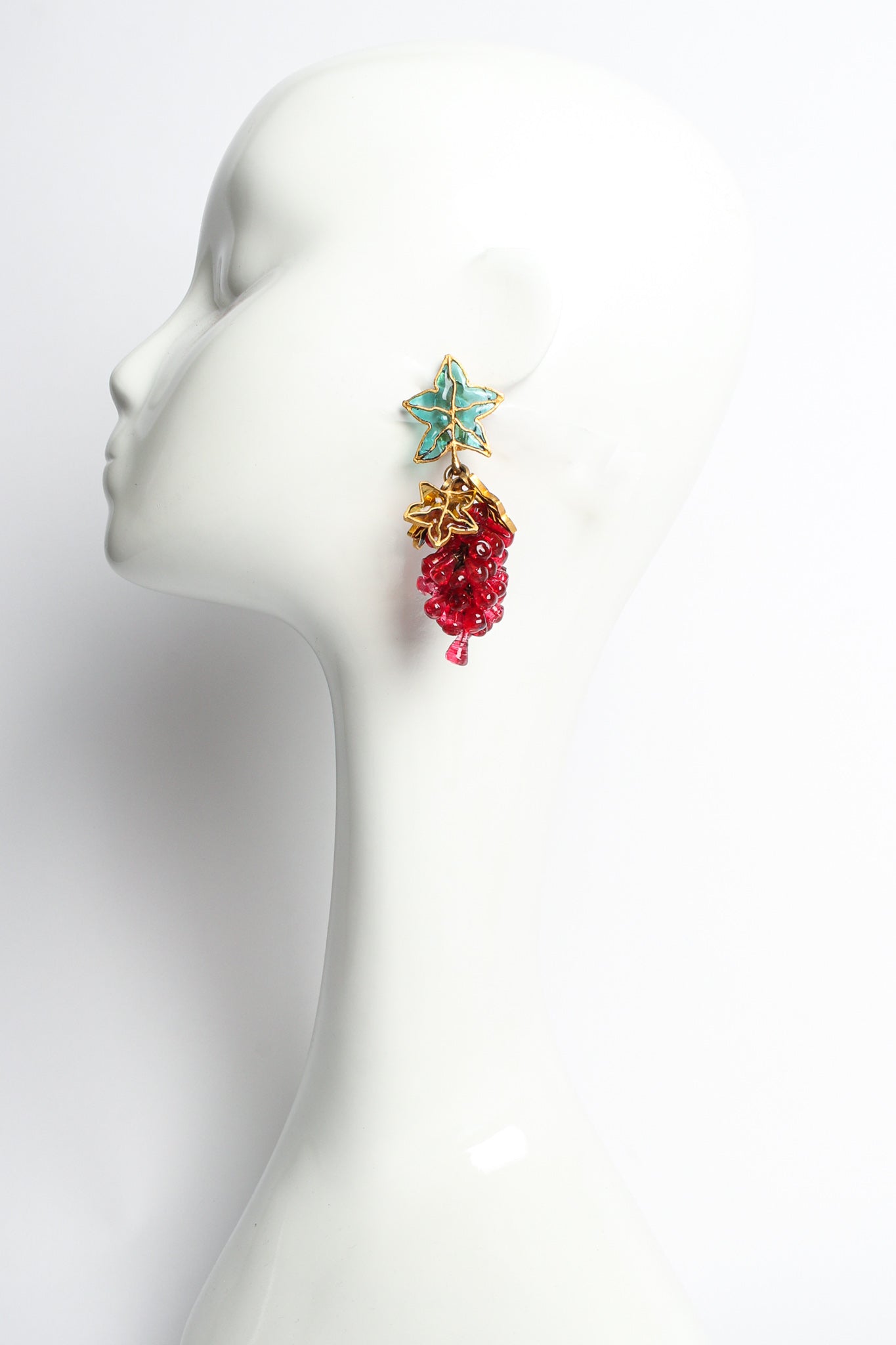 Vintage Leaf Cluster Glass Bead Earrings mannequin @ Recess LA