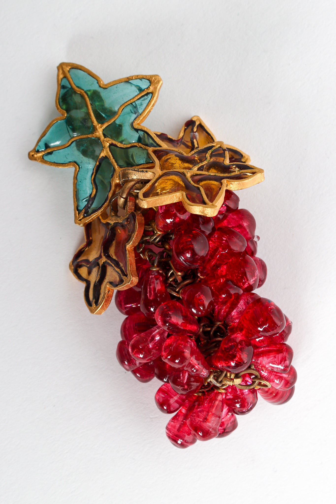 Vintage Leaf Cluster Glass Bead Earrings single close @ Recess LA