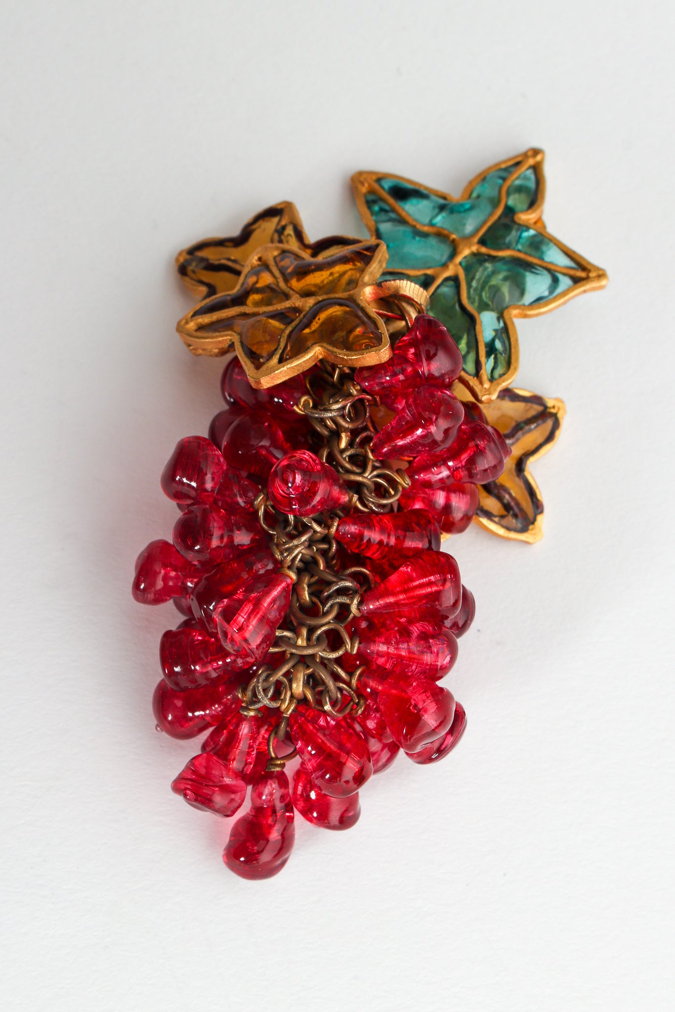 Vintage Leaf Cluster Glass Bead Earrings single close @ Recess LA