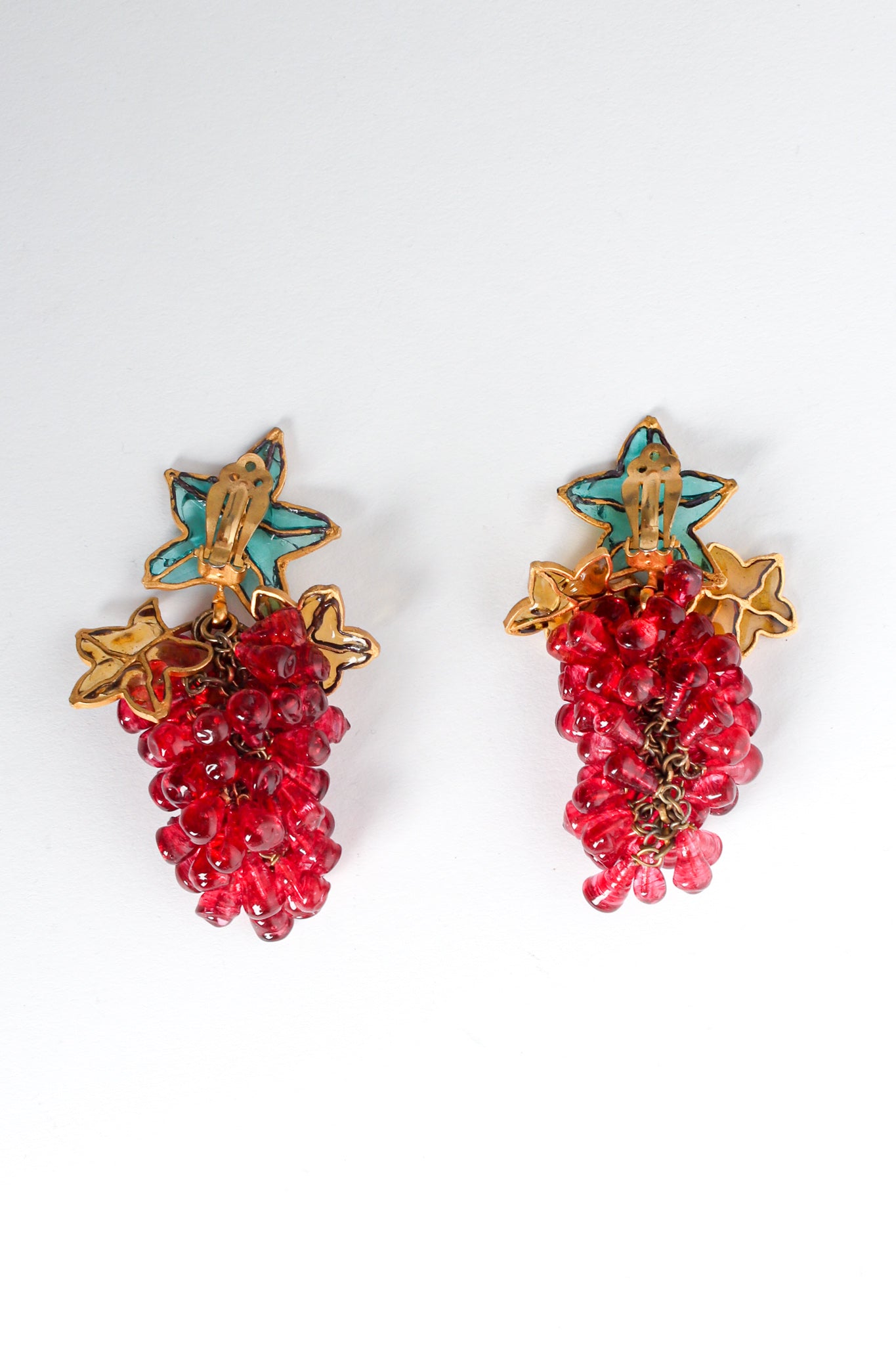 Vintage Leaf Cluster Glass Bead Earrings back @ Recess LA