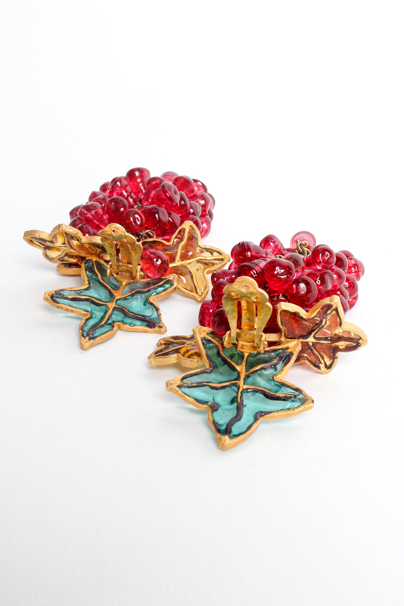 Vintage Leaf Cluster Glass Bead Earrings backing @ Recess LA